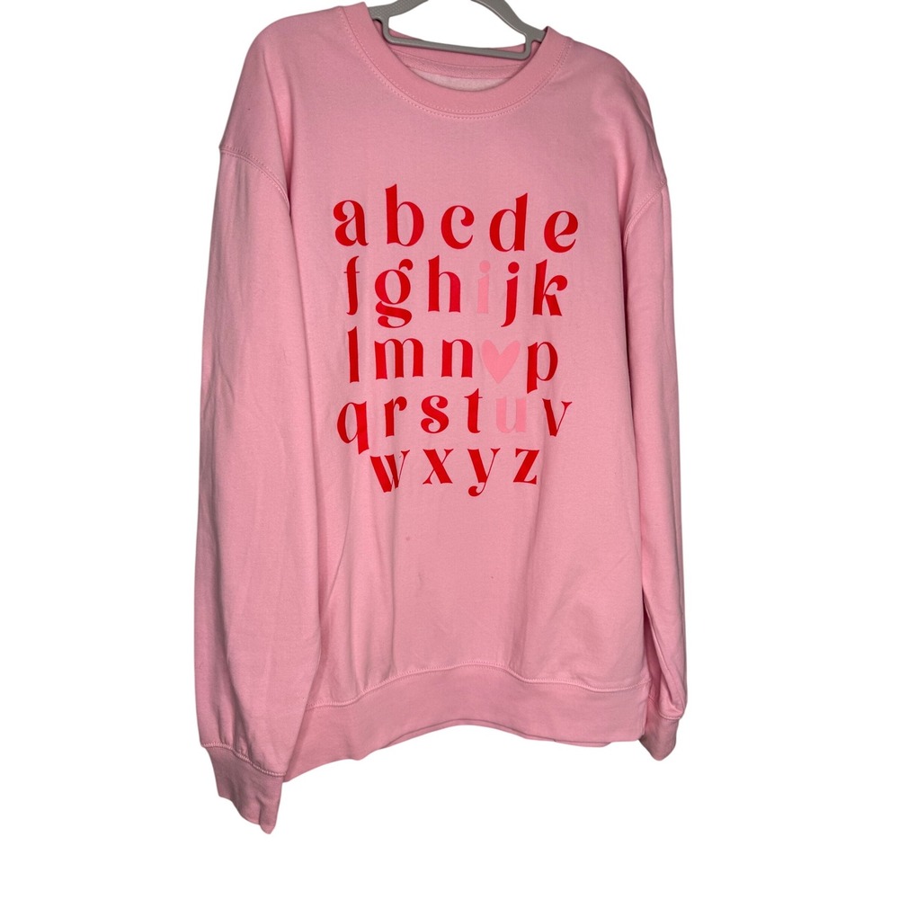 Ivy + Cloth I heart U‎ Alphabet graphic oullover crewneck sweater pink red